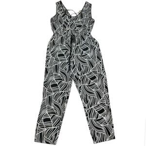 Ambar‎ Abstract Leaf Print Sleeveless Jumpsuit Black & White, Size XL Preowned
